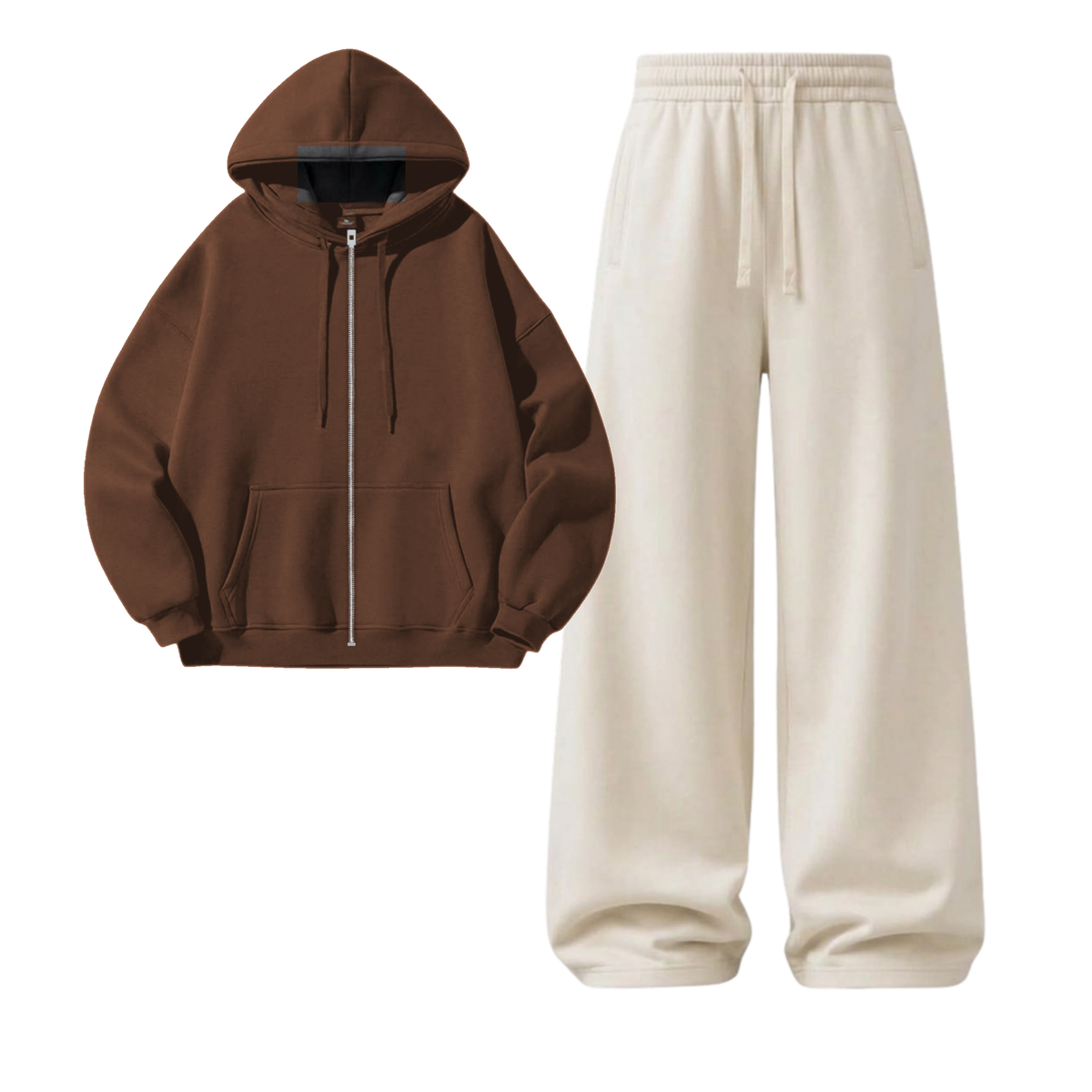 Cream Wide-Leg Trouser With Zipper
