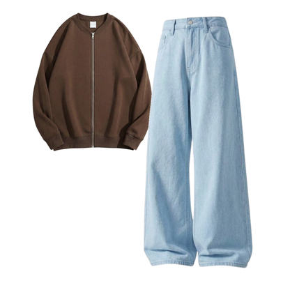 Skyblue Baggy Jeans With Zweat