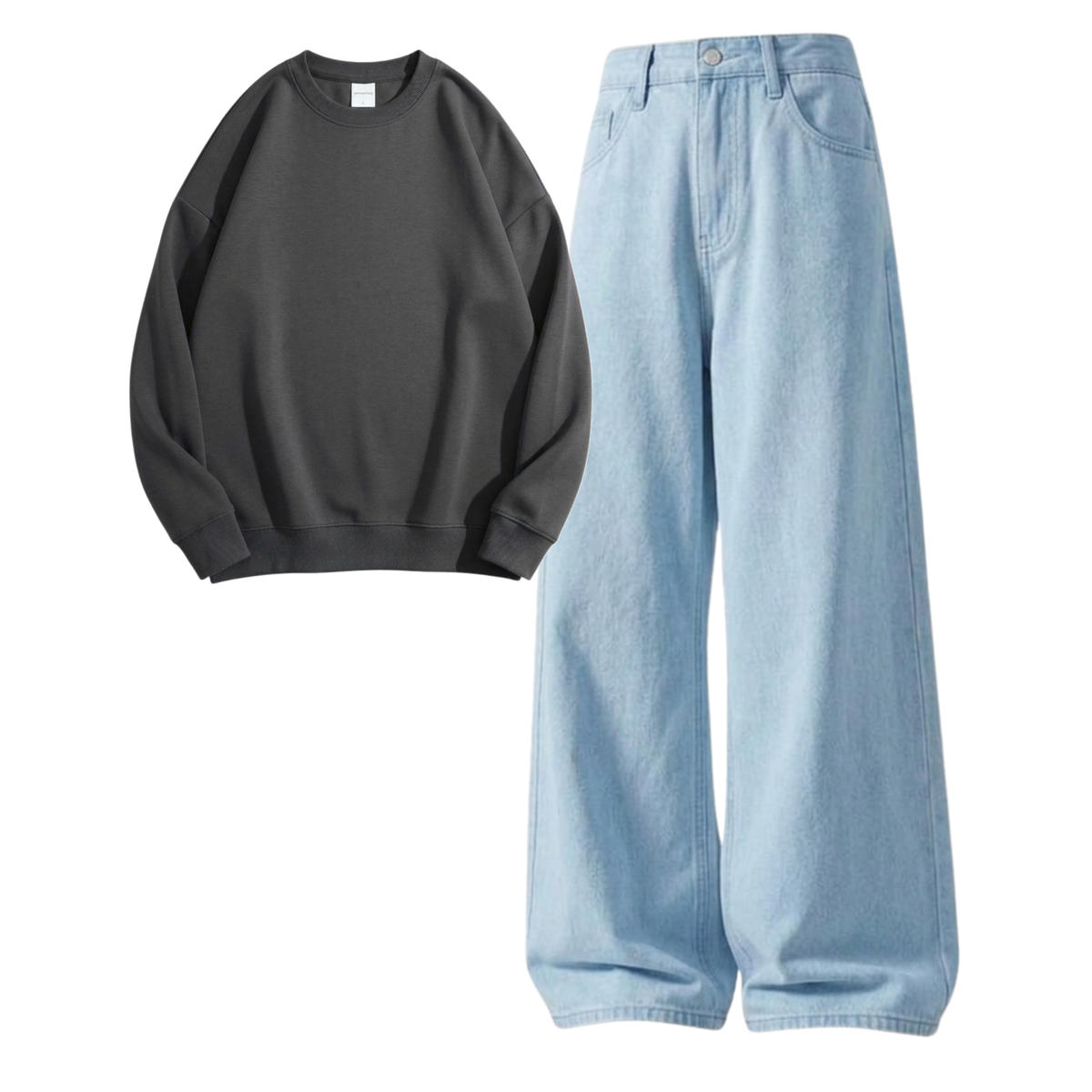 Iceblue Baggy Jeans With Sweatshirt