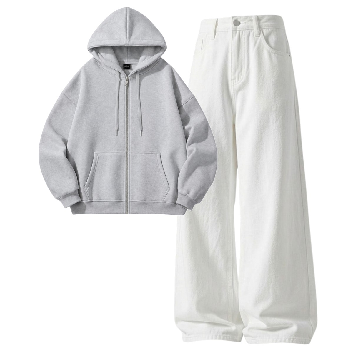 White Baggy Jeans With Zipper