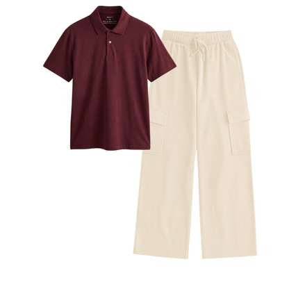 Cream Wide-Leg Cargo With Polo