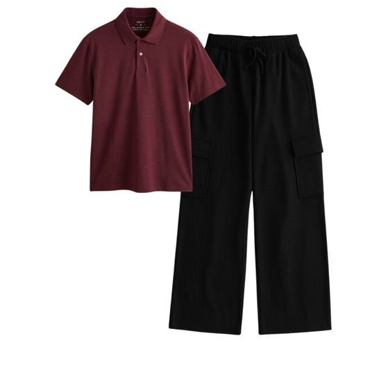 Black Wide-Leg Cargo With Polo