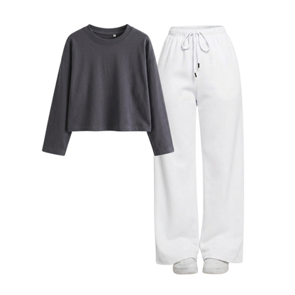 White Wide-Leg Trouser With Crop Full Sleeves T-Shirt