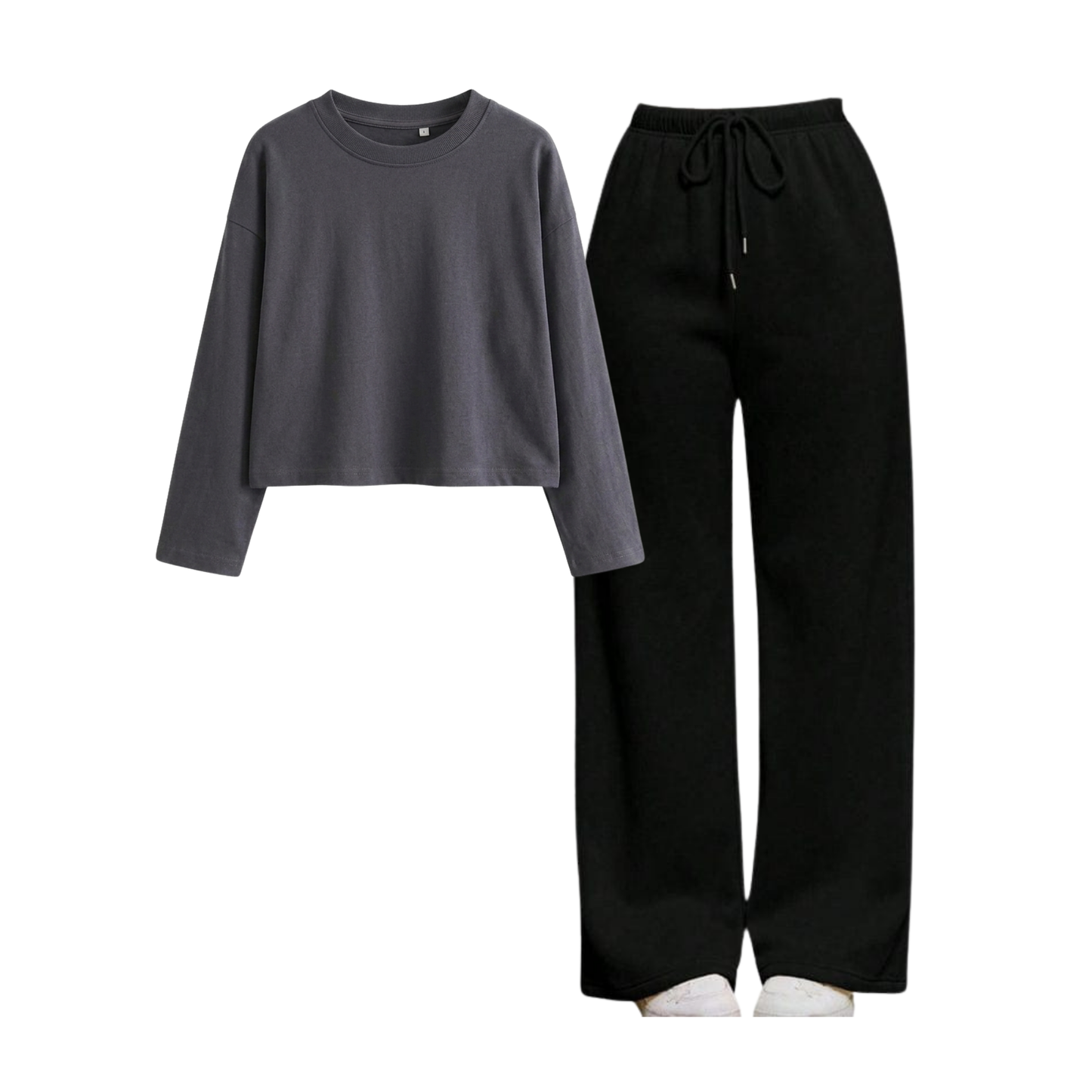 Black Wide-Leg Trouser With Crop Full Sleeves T-Shirt
