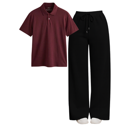 Black Wide-Leg Trouser With Polo