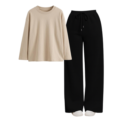 Black Wide-Leg Trouser With Full Sleeves T-Shirts