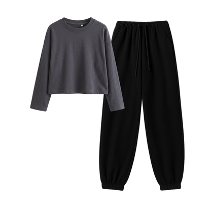 Black Sweatpant With Crop Full Sleeves T-Shirt
