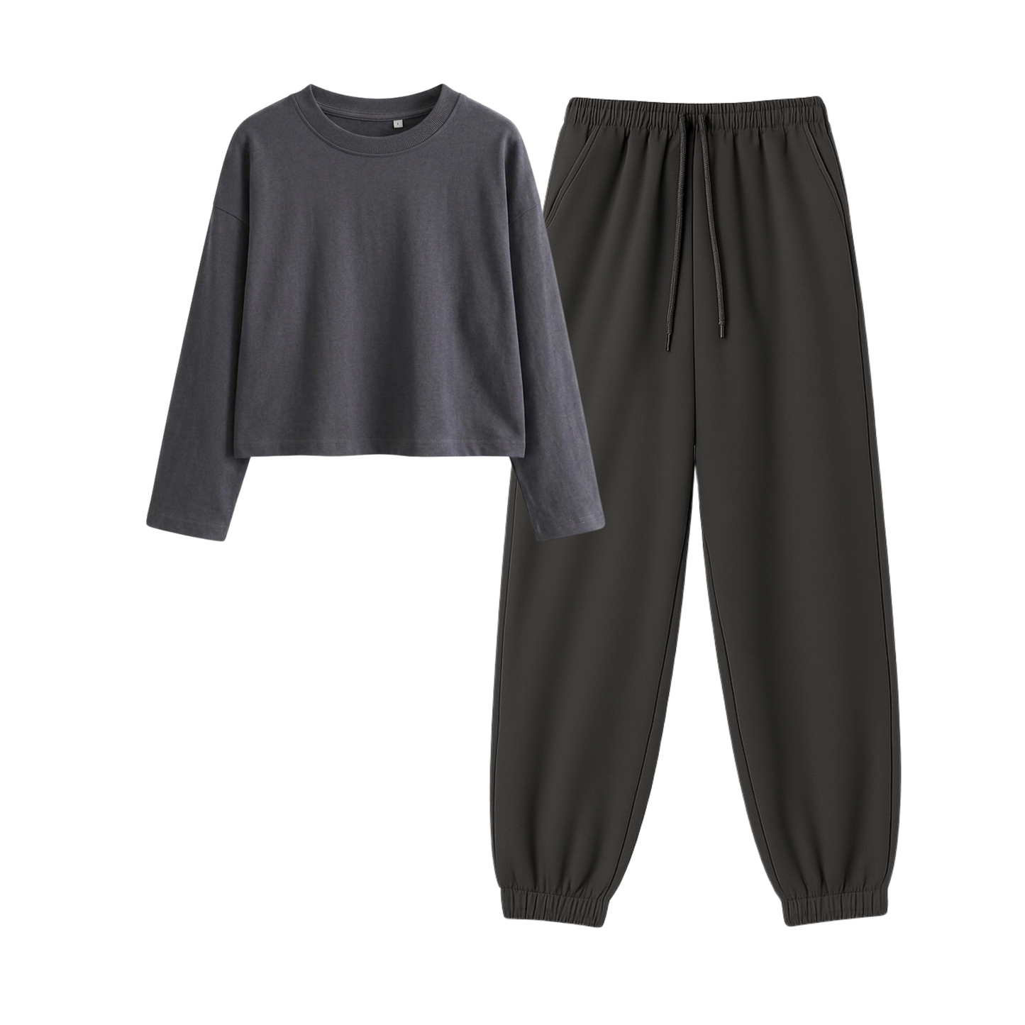 Charcoalgrey Sweatpant With Crop Full Sleeves T-Shirt