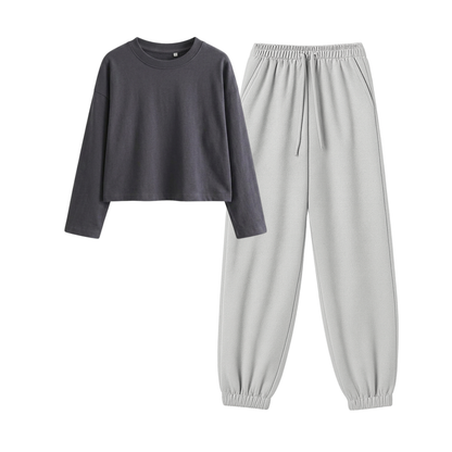 Lightgrey Sweatpant With Crop Full Sleeves T-Shirt