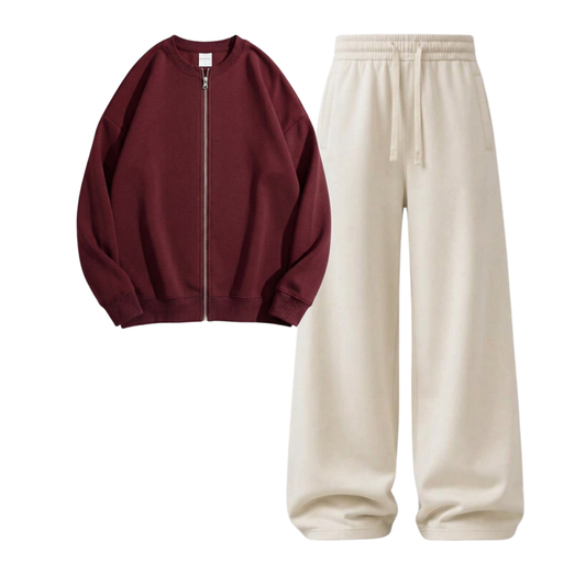 Cream Wide-Leg Trouser With Zweat