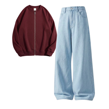 Skyblue Baggy Jeans With Zweat