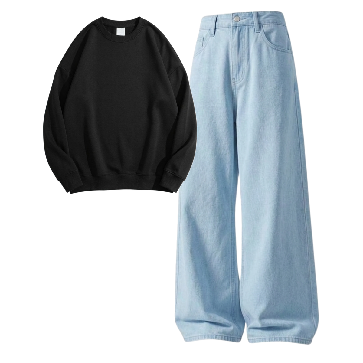 Iceblue Baggy Jeans With Sweatshirt