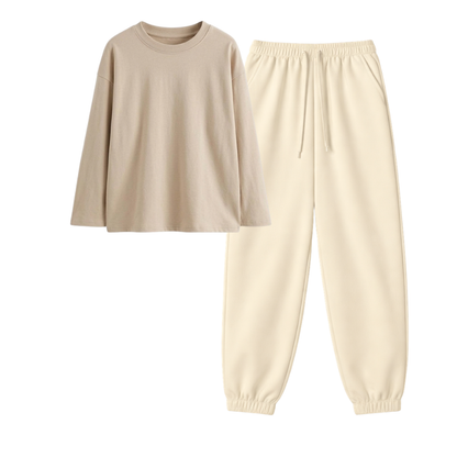 Cream Sweatpant With Full Sleeves T-Shirt