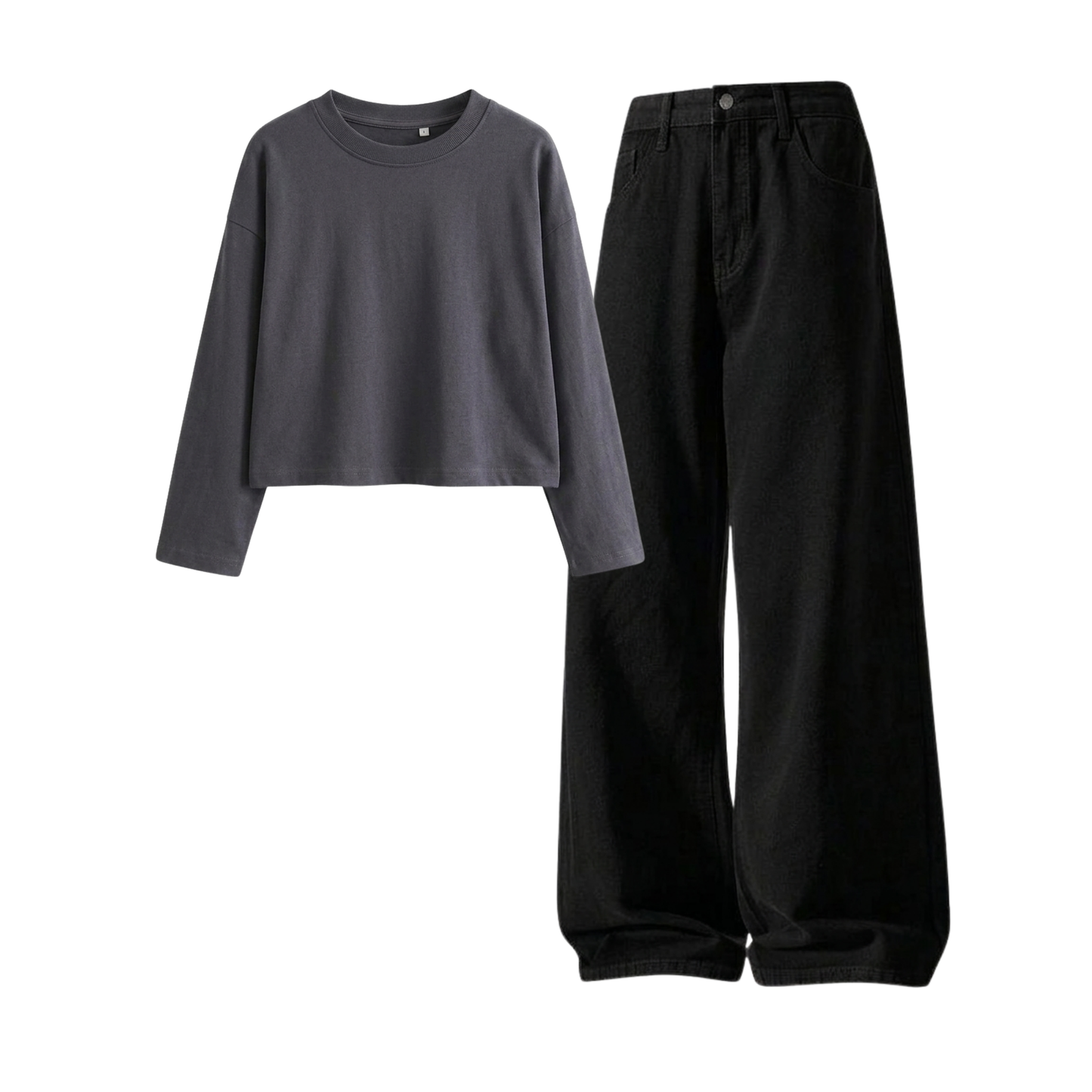 Black Wide-Leg Baggy Jeans With Crop Full Sleeves T-Shirt