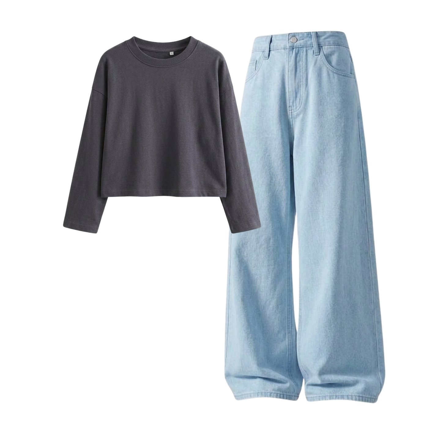 Iceblue Wide-Leg Baggy Jeans With Crop Full Sleeves T-Shirt