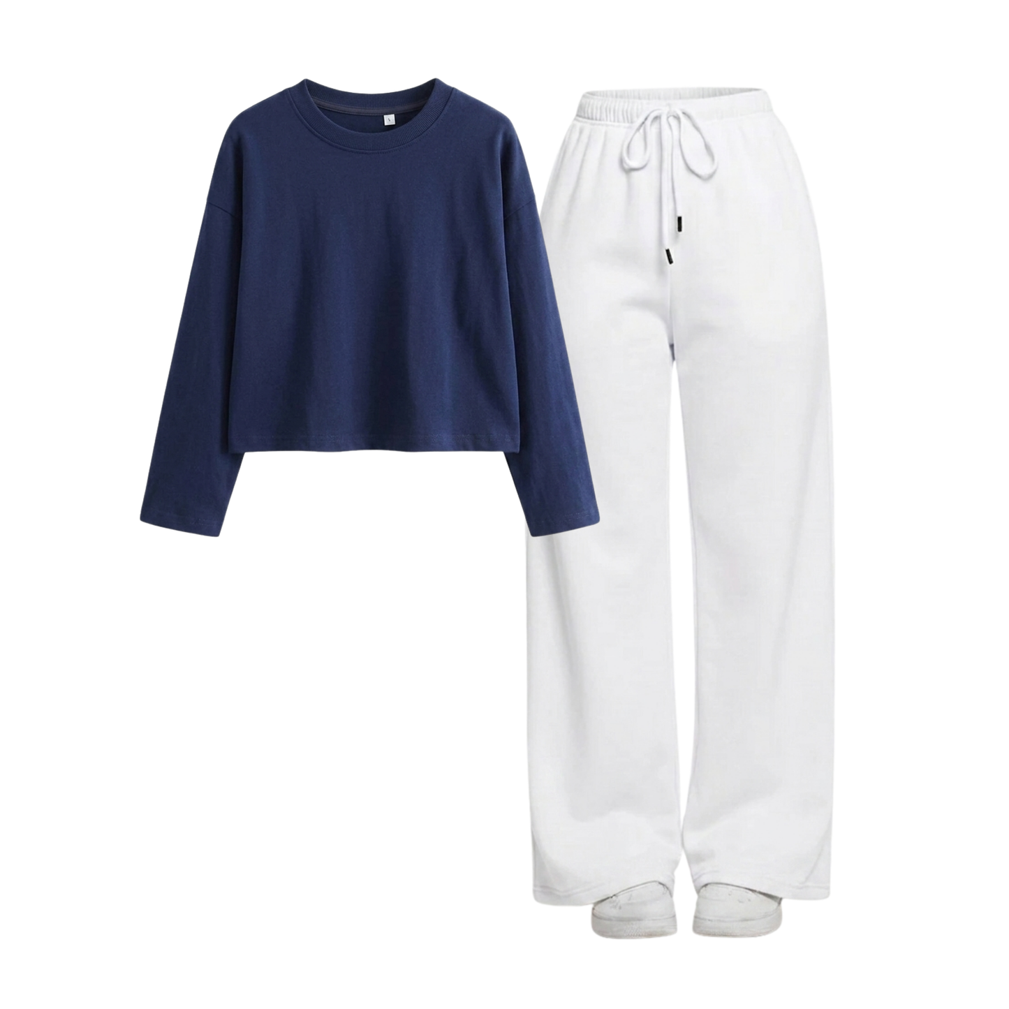 White Wide-Leg Trouser With Crop Full Sleeves T-Shirt