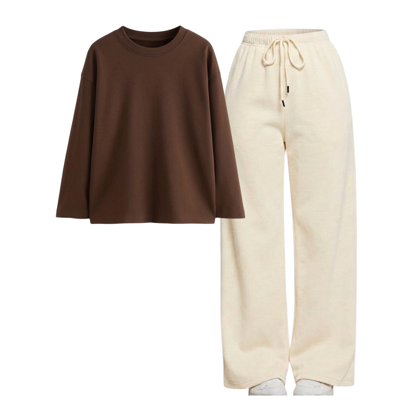 Beige Wide-Leg Trouser With Full Sleeves T-Shirts