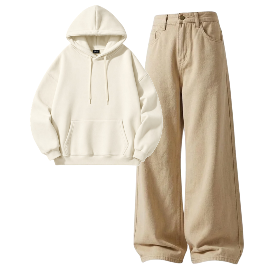 Beige Baggy Jeans With Hoodie
