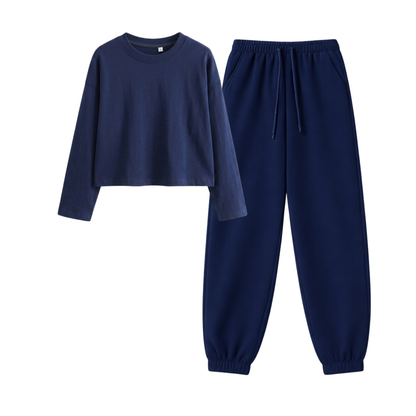 Navyblue Sweatpant With Crop Full Sleeves T-Shirt