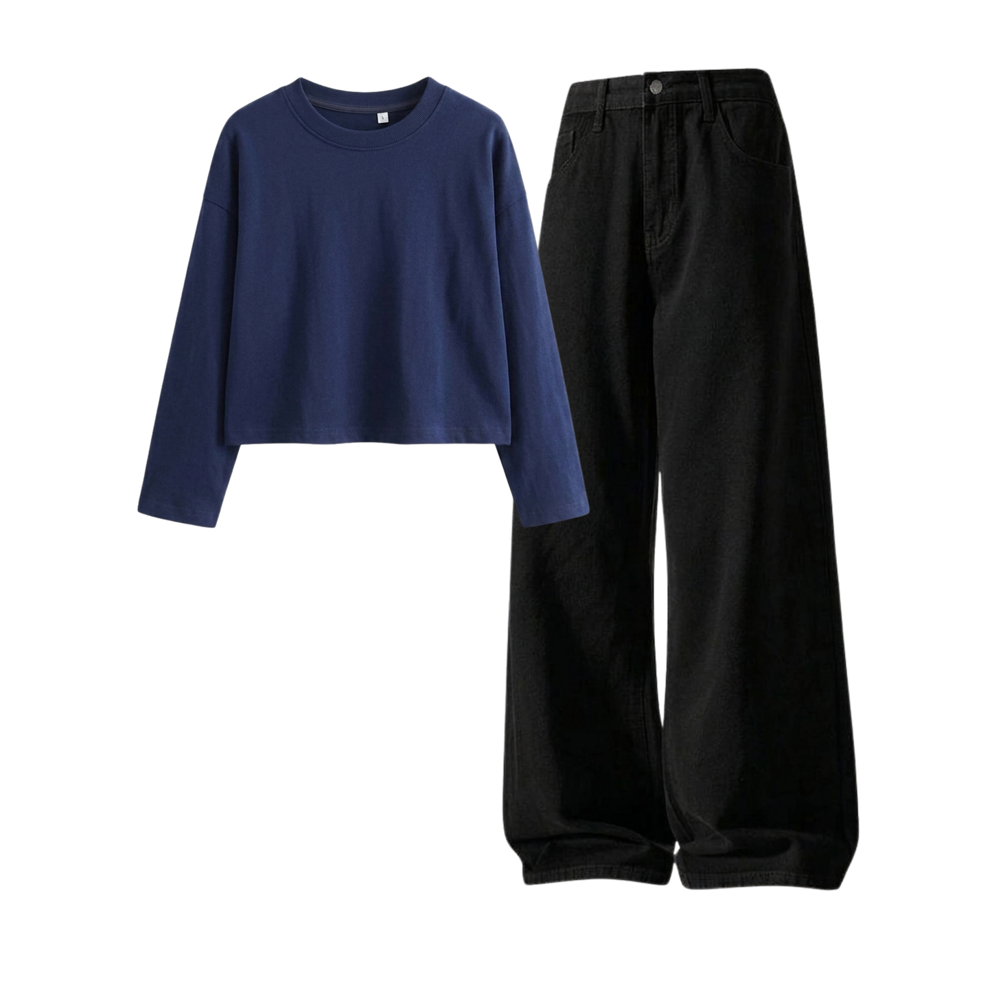Black Wide-Leg Baggy Jeans With Crop Full Sleeves T-Shirt