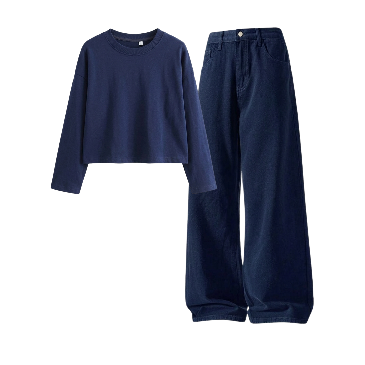 Darkblue Wide-Leg Baggy Jeans With Crop Full Sleeves T-Shirt