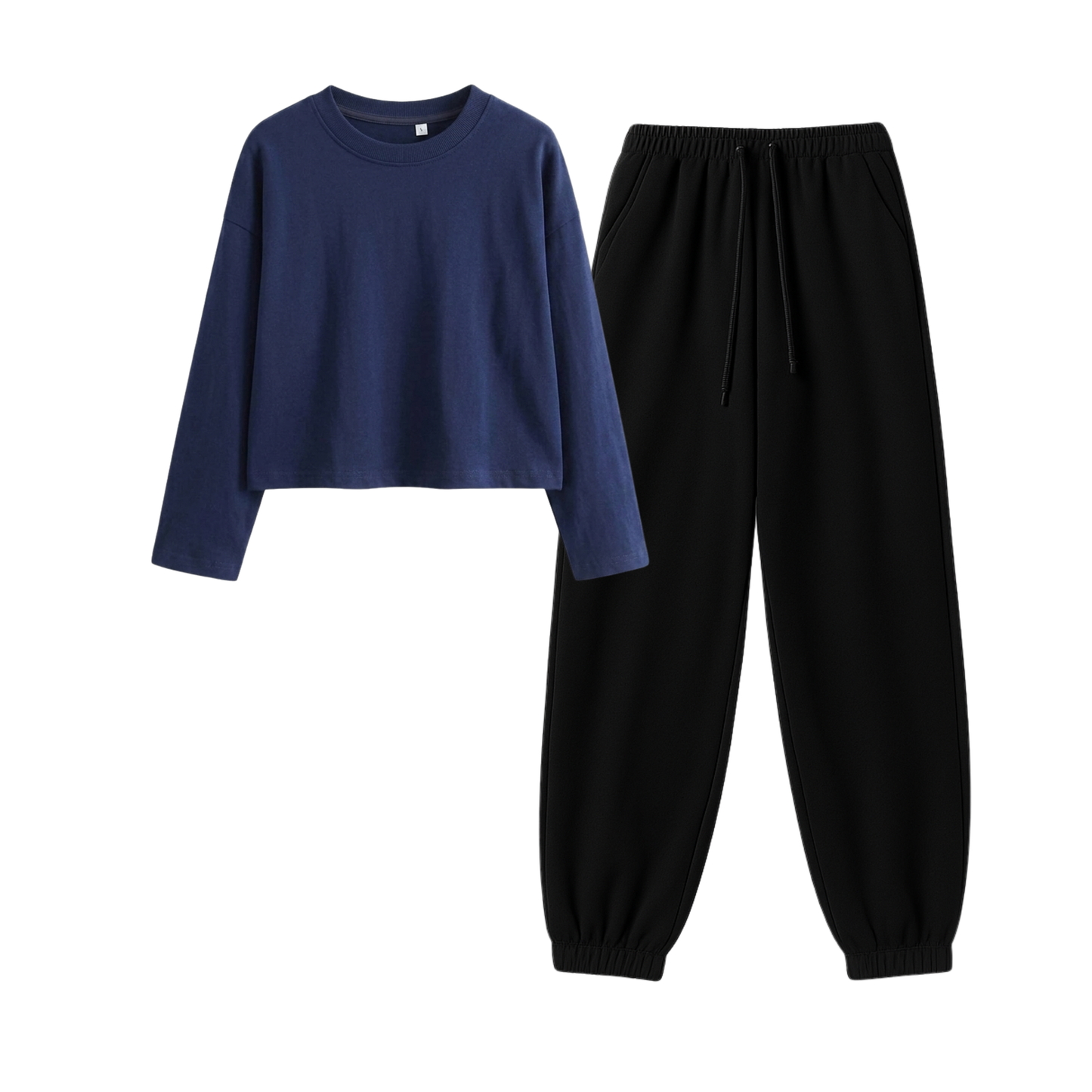 Black Sweatpant With Crop Full Sleeves T-Shirt