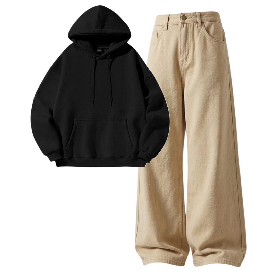 Beige Baggy Jeans With Hoodie