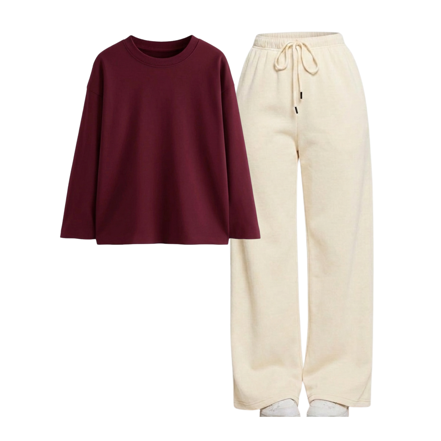 Beige Wide-Leg Trouser With Full Sleeves T-Shirts
