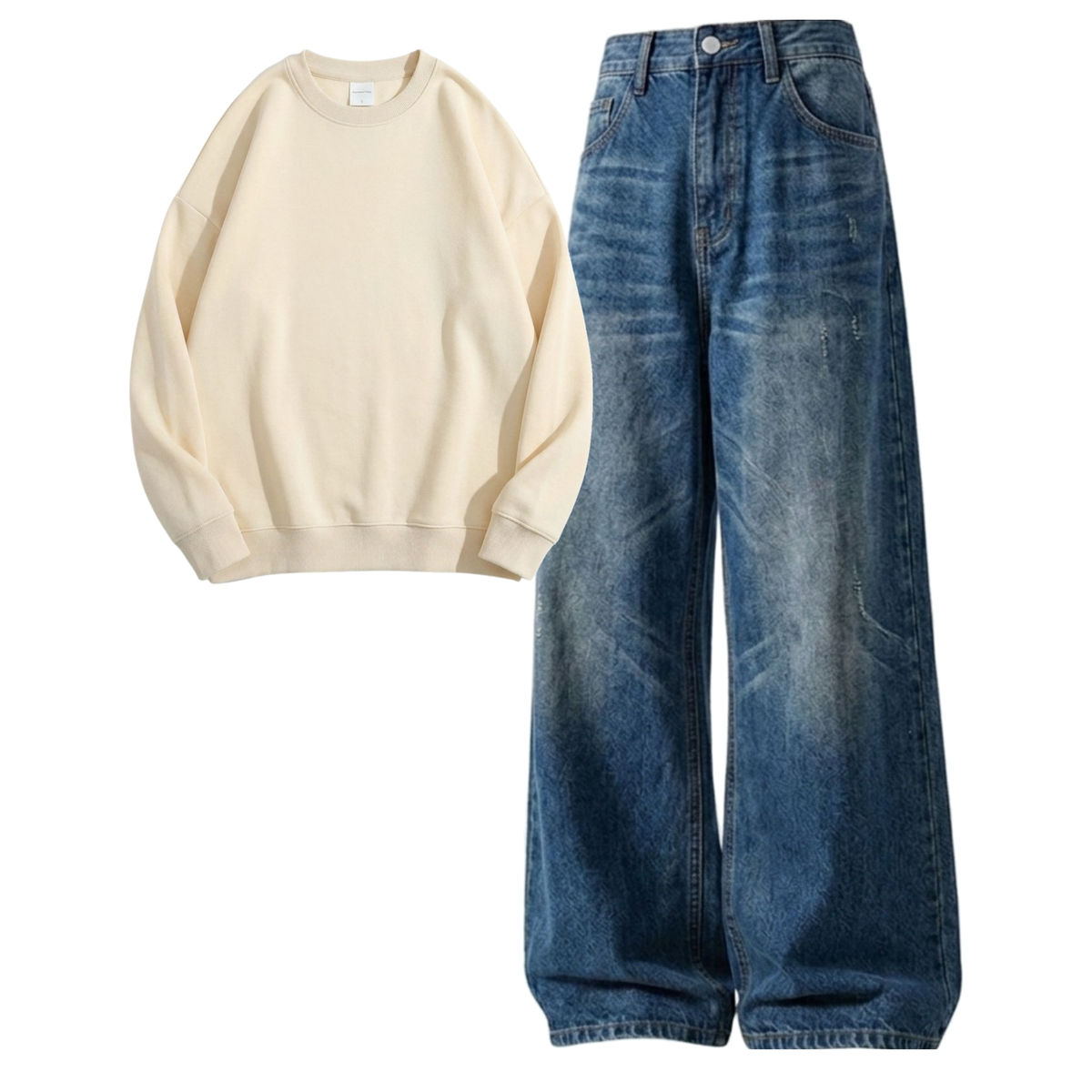 Navyblue Vintage Baggy Jeans With Sweatshirt
