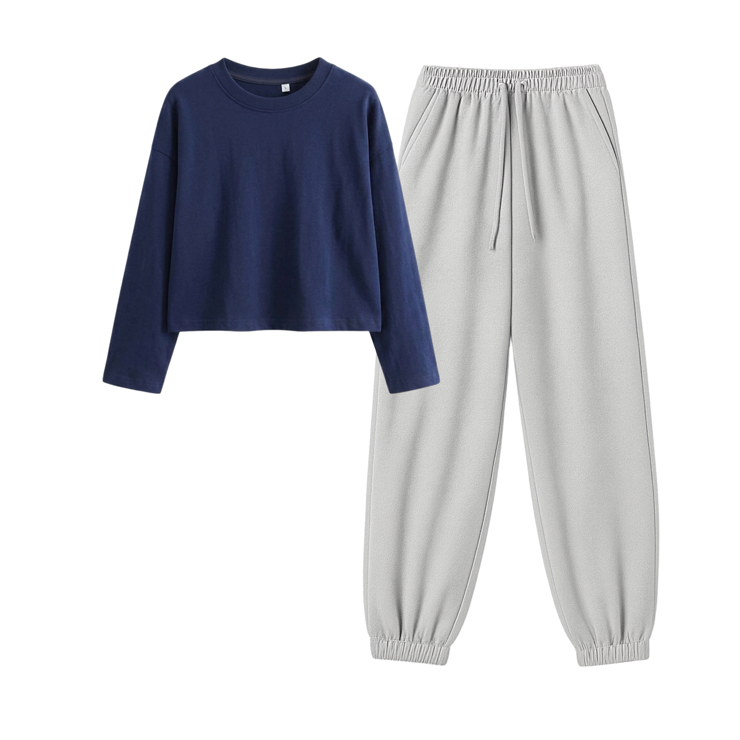 Lightgrey Sweatpant With Crop Full Sleeves T-Shirt