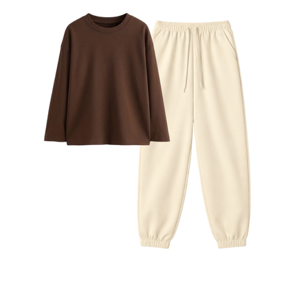 Cream Sweatpant With Full Sleeves T-Shirt