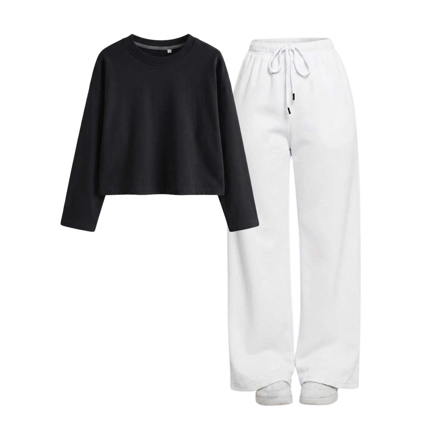 White Wide-Leg Trouser With Crop Full Sleeves T-Shirt