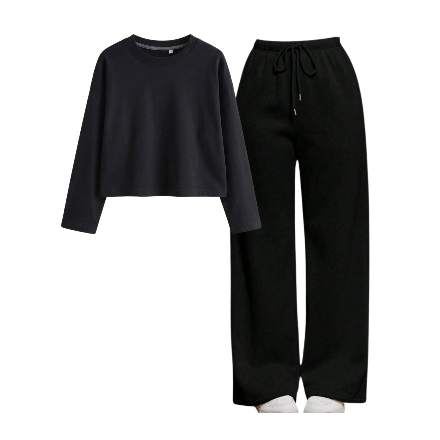 Black Wide-Leg Trouser With Crop Full Sleeves T-Shirt