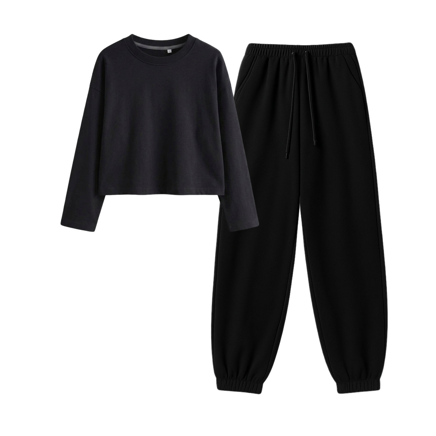 Black Sweatpant With Crop Full Sleeves T-Shirt