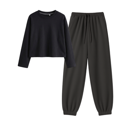Charcoalgrey Sweatpant With Crop Full Sleeves T-Shirt