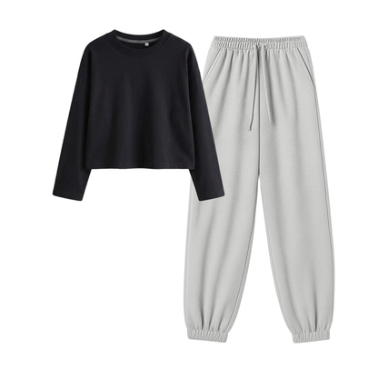 Lightgrey Sweatpant With Crop Full Sleeves T-Shirt