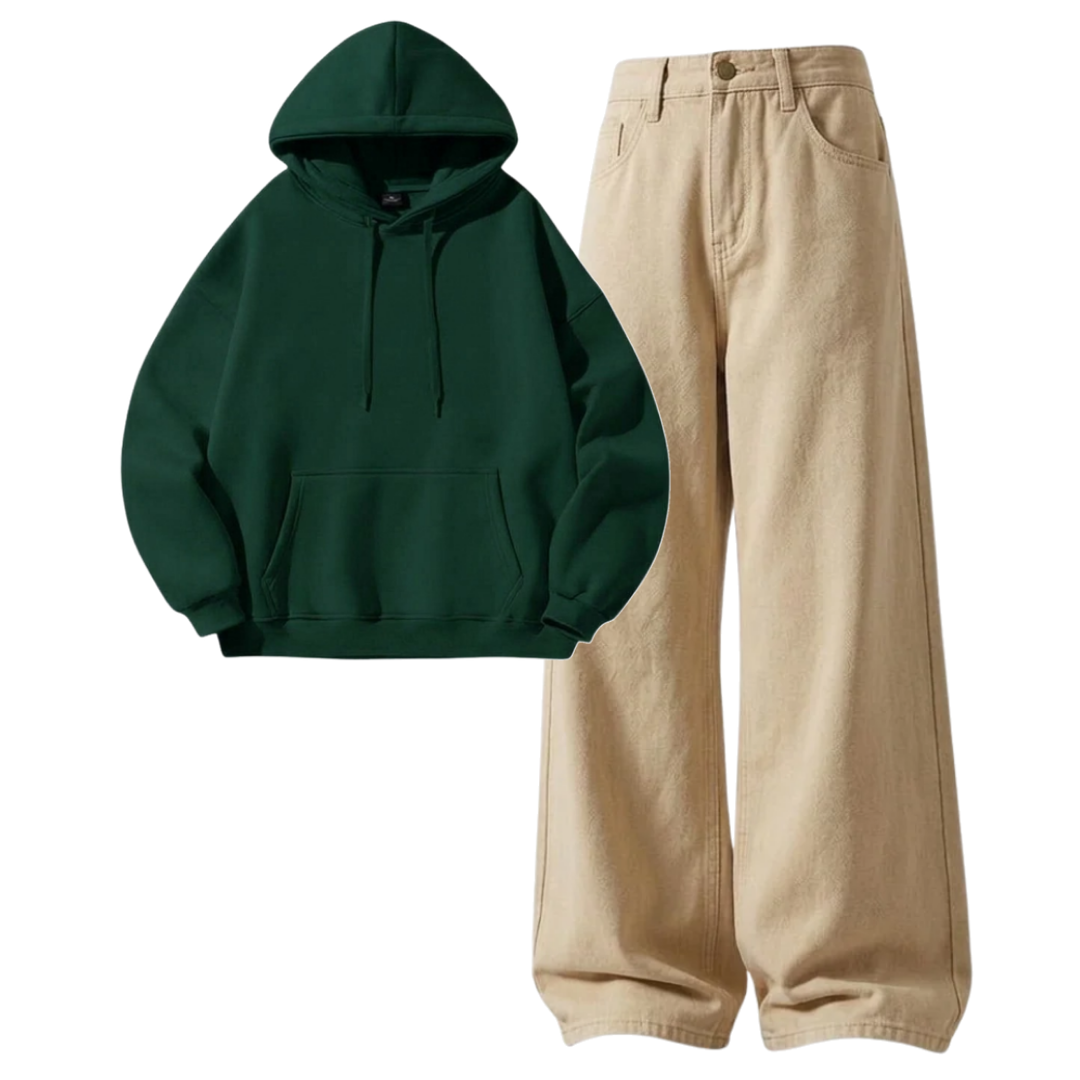 Beige Baggy Jeans With Hoodie