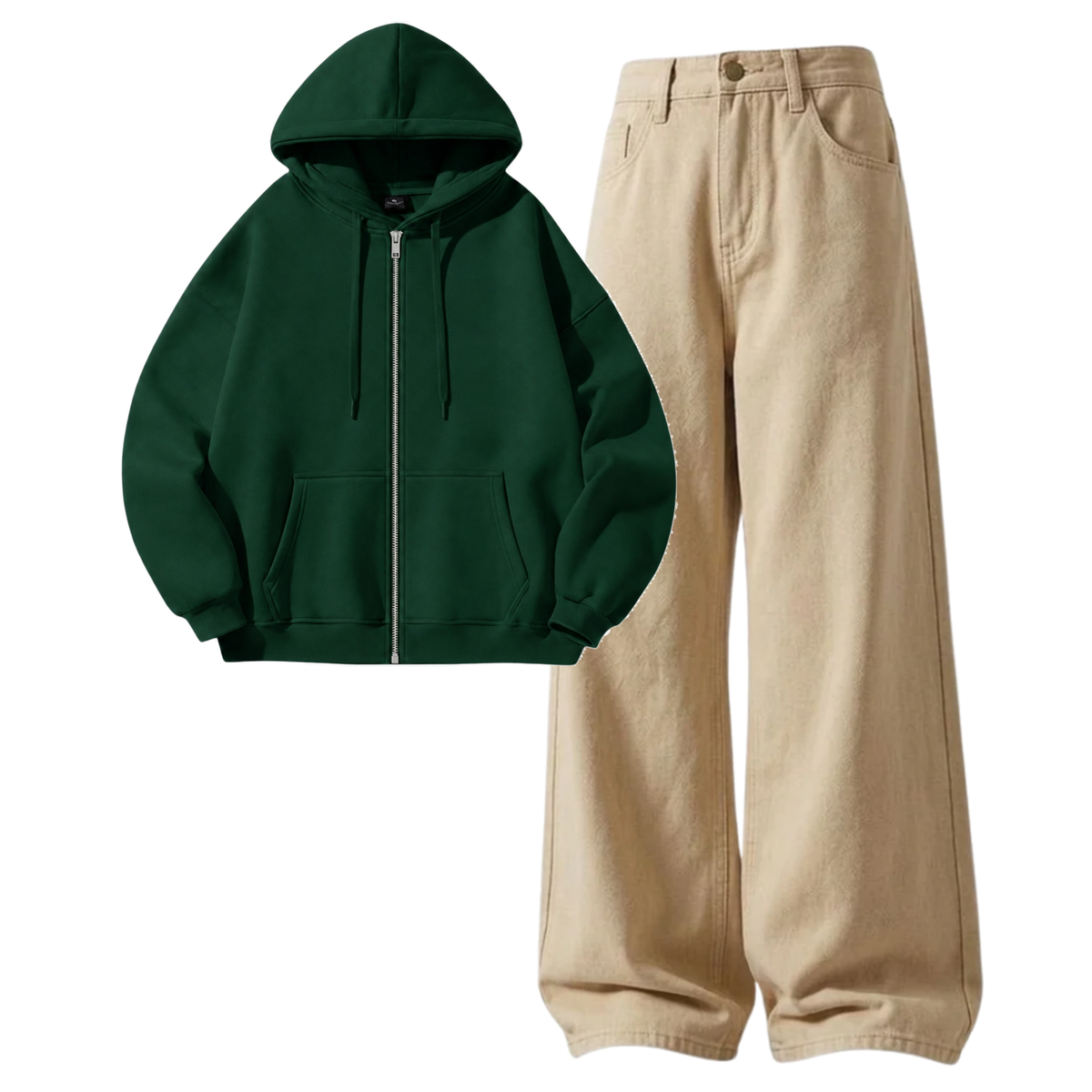 Beige Baggy Jeans With Zipper