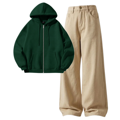 Beige Baggy Jeans With Zipper