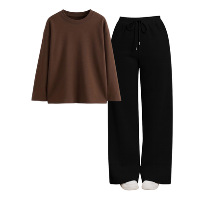Black Wide-Leg Trouser With Full Sleeves T-Shirts