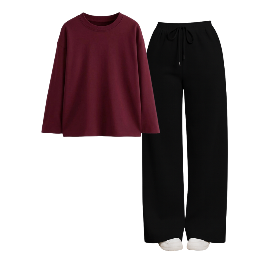 Black Wide-Leg Trouser With Full Sleeves T-Shirts