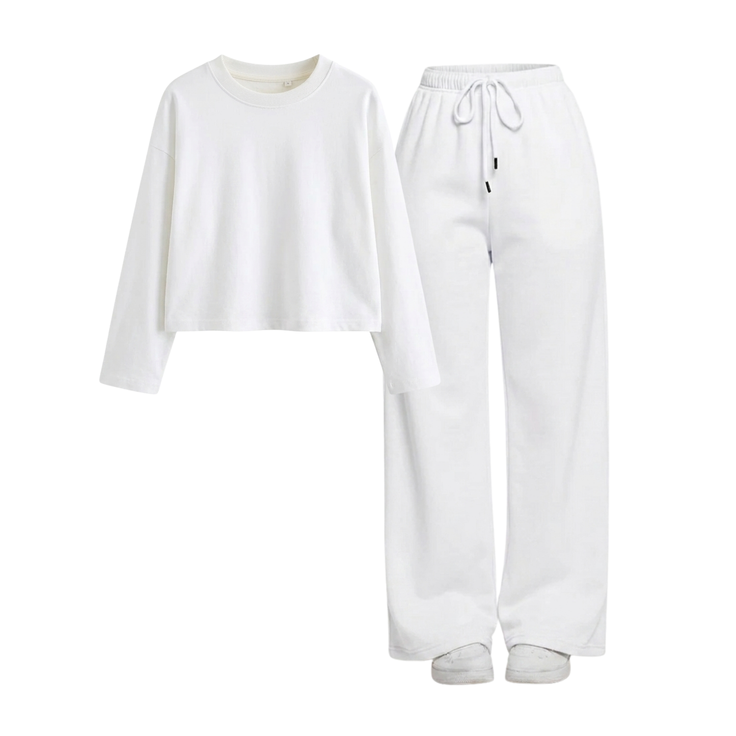 White Wide-Leg Trouser With Crop Full Sleeves T-Shirt
