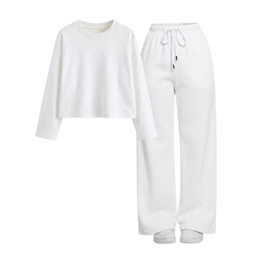 White Wide-Leg Trouser With Crop Full Sleeves T-Shirt