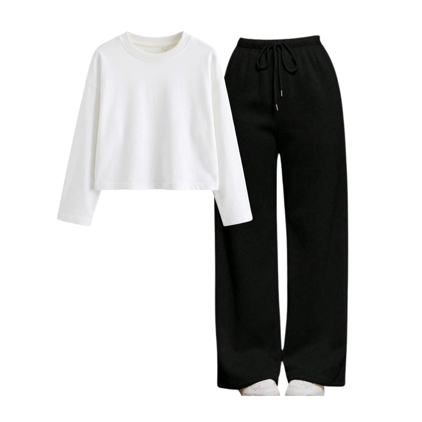 Black Wide-Leg Trouser With Crop Full Sleeves T-Shirt