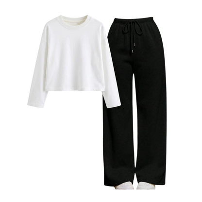Black Wide-Leg Trouser With Crop Full Sleeves T-Shirt