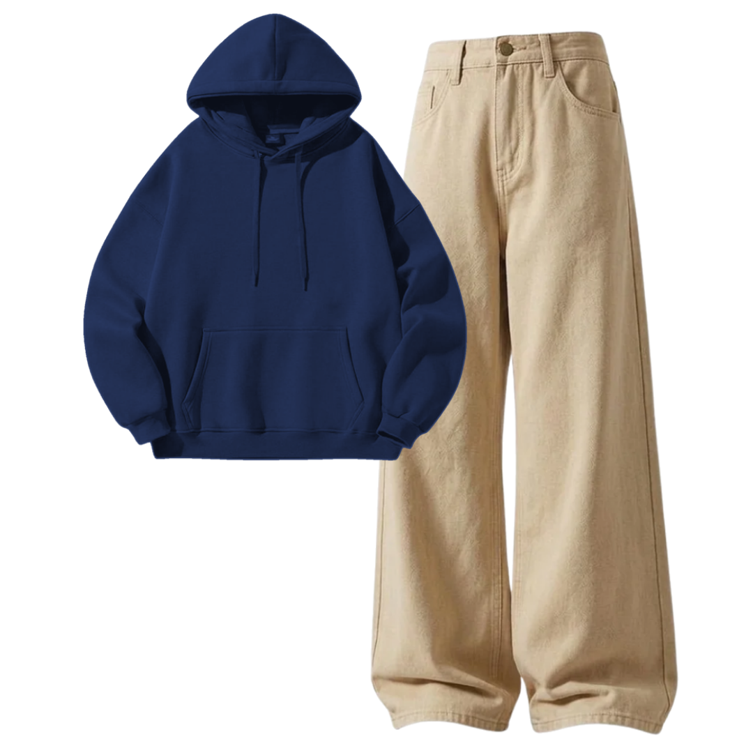 Beige Baggy Jeans With Hoodie