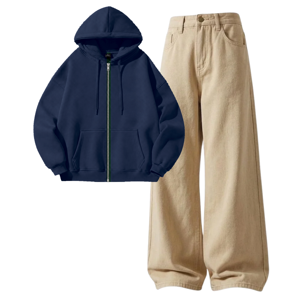 Beige Baggy Jeans With Zipper