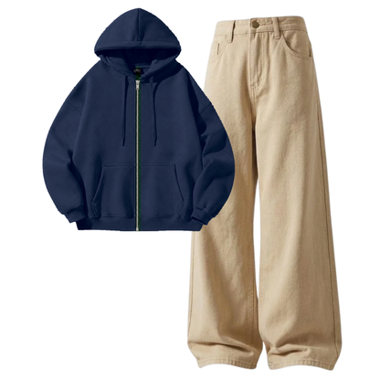 Beige Baggy Jeans With Zipper