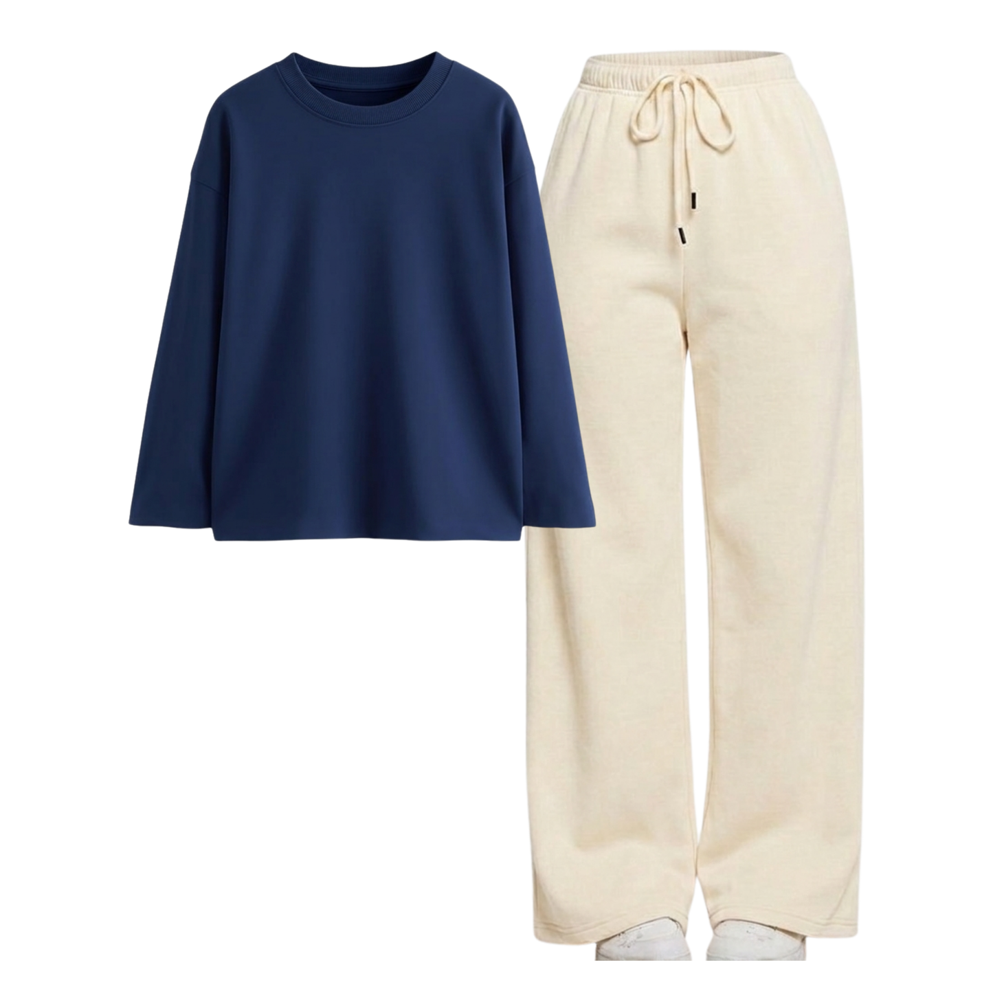 Beige Wide-Leg Trouser With Full Sleeves T-Shirts