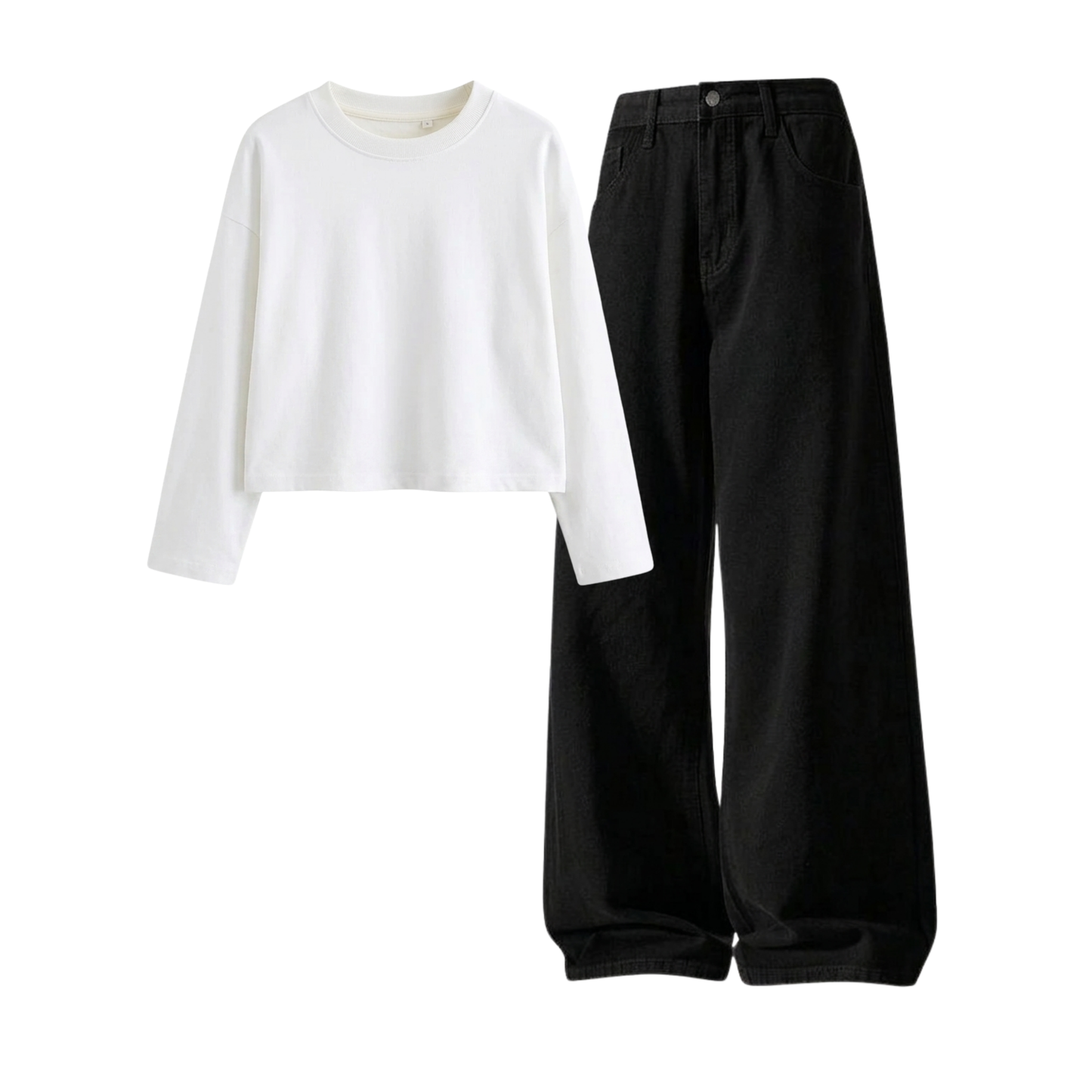 Black Wide-Leg Baggy Jeans With Crop Full Sleeves T-Shirt